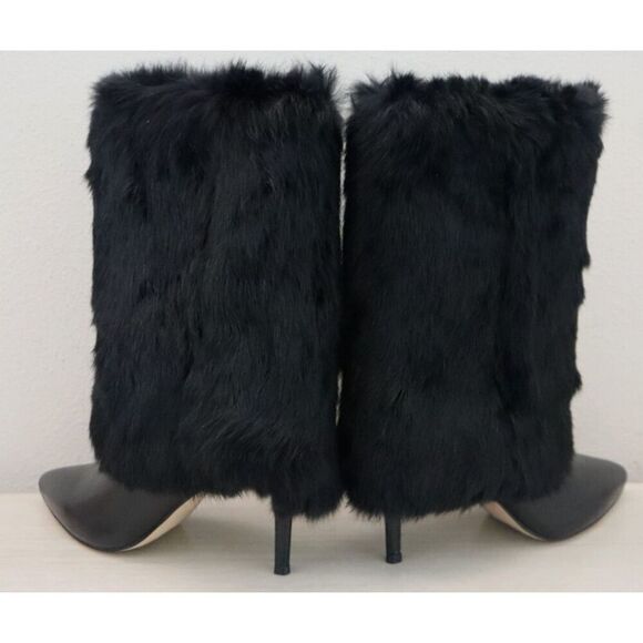 Charles David Women Sz 7.5M Black Vandal Rabbit Fur/Leather Heeled Booties - Picture 9 of 11